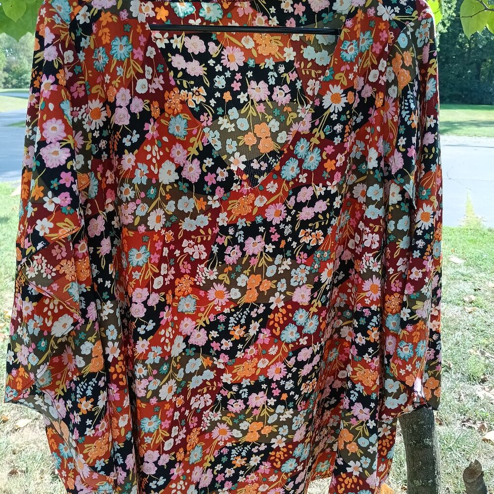 Emily Wonder poncho sleeve floral blouse